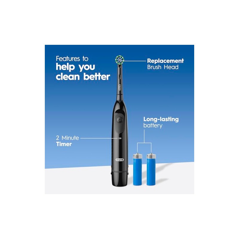 Oral-B Pro 100 CrossAction, Battery Powered Toothbrush, Black, 1 Count