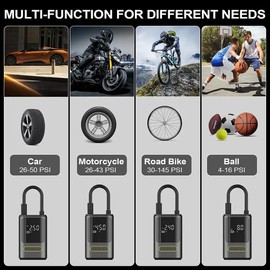 Tire Inflator Portable Air Compressor, 150psi Portable Tire Air Pump For Car Bicycle Motorcycle, Compact Cordless Air Inflator with Digital Tire Pressure Gauge and LED Light