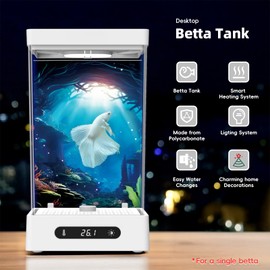 Betta Fish Tank, Smart Automatic Heating, Easy Water Change Valve, and Energy-Efficient LED Lighting - Perfect for Office, Home, and Bedrooms