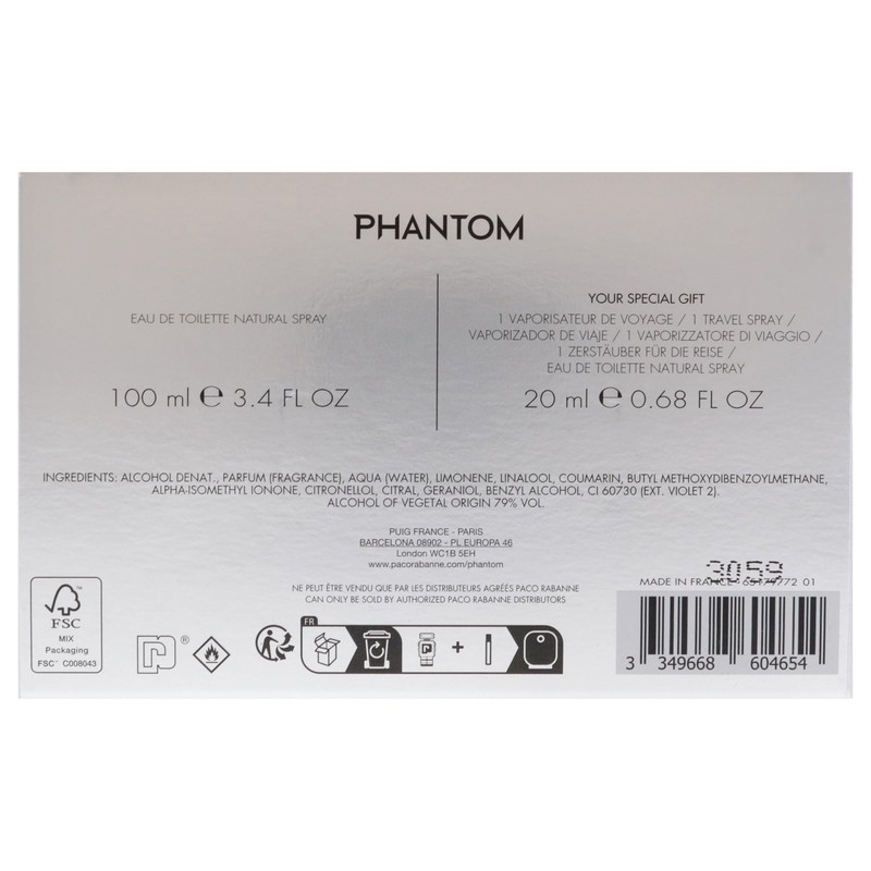 Phantom by Paco Rabanne for Men 2 Piece Set Includes: