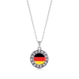 Inspired Silver - German Flag Silver Necklace for Women - Circle Pendant Chain with Cubic Zirconia Stones - Women's Necklace Charm with Lobster Claw Clasp