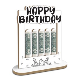 Happy Birthday wooden cash holder sign - 4.5“ x 6.5” White neutral money holder gifts for Birthday, Birthday Surprise， teens, Money Holder Frame for Cash Gift birthday party favors & decorations - A04
