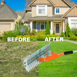 Niovrooro Thatch Rake,15" Lawn Dethatcher Rakes,Dead Grass Remover,Manual Dethatching Rake with Adjustable Length Handle,Scarifier Rake,Thatching Rakes for Lawns Grass Loosening Soil