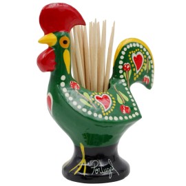 Ibergift Traditional Hand-Painted Portuguese Good Luck Rooster Toothpick Holder, 3.25" - Green
