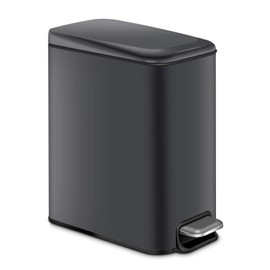 H+LUX Small Trash Can with Soft Close Lid,Garbage Can with Removable Inner Wastebasket, Rectangular Trash Can for Bathroom Bedroom Office, Anti-Fingerprint Matt Finish, 5L/1.3Gal, Light Gray