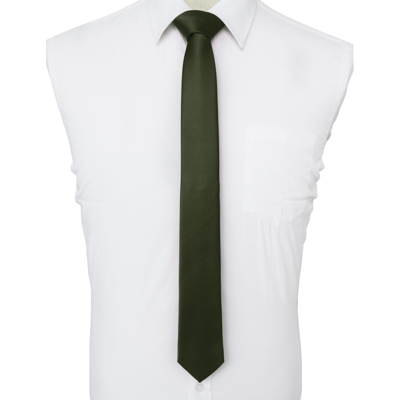 RBOCOTT 2.4" Olive Green Skinny Tie for Men Slim Necktie(12)