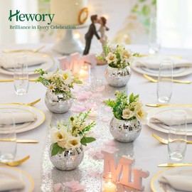 Disco Ball Vases for Table Centerpieces - Hewory 12pcs Silver Mirror Glass Planters Flower Pot Containers, Bulk Disco Balls Bowl Candle Holders for Wedding Bridal Shower Birthday Events Party Decor