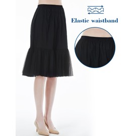BEAUTELICATE Women Half Slip Underskirt Pure Cotton Skirt Extender With Tulle Hem Tutu Petticoat Knee Length Long A-line Summer Skirt Black 60cm, M