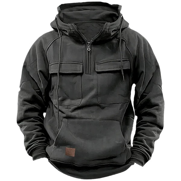 babytok Tactical Sweatshirt Quarter Zip Cargo Pullover Hoodies Outdoor Winter Jacket,Cargo Hoodies Tactical Fleece Jacket Men (CA/US, Alpha, X-Large, Regular, Regular, Black)