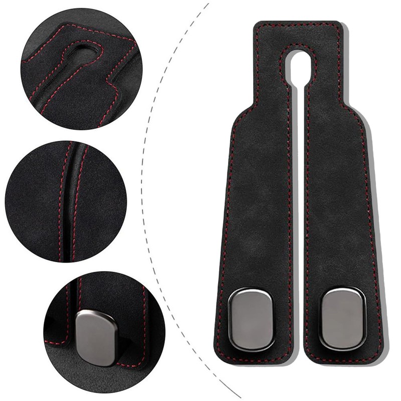 2PCS Black Car Seat Back Leather Hooks, Universal 2-in-1 Storage