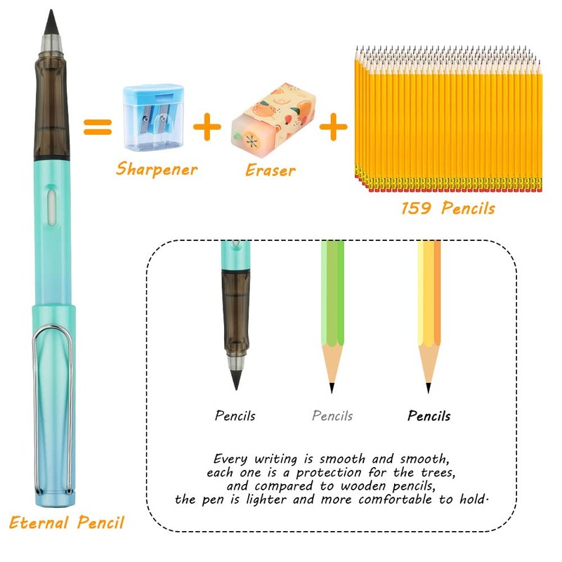 AUAUY 5PCS Everlasting Pencil, Infinity Pencil with Eraser and Replacement