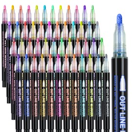 iaHOME Glitter Pens Outline Pens, 48 Double Line Outline Pens Metallic Markers Pens for Arts and Crafts, DIY Projects, Greeting Cards, Gifts for Teenage Girls