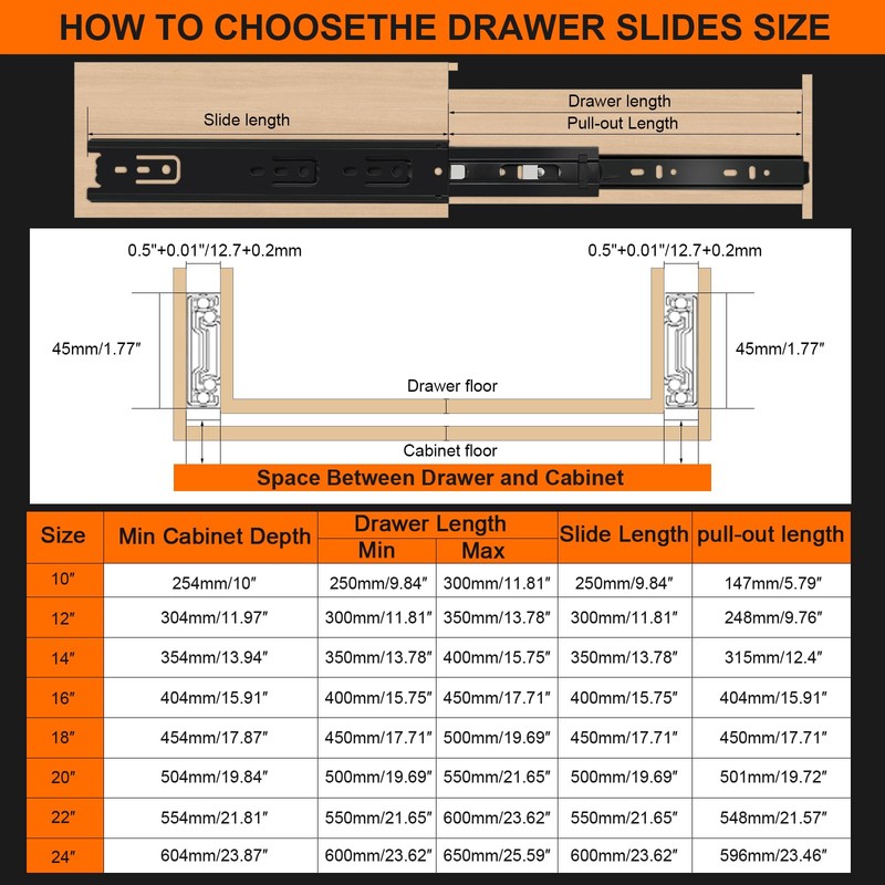 12 inch Drawer Slides 4 Pairs (8pcs) 3 fold Full