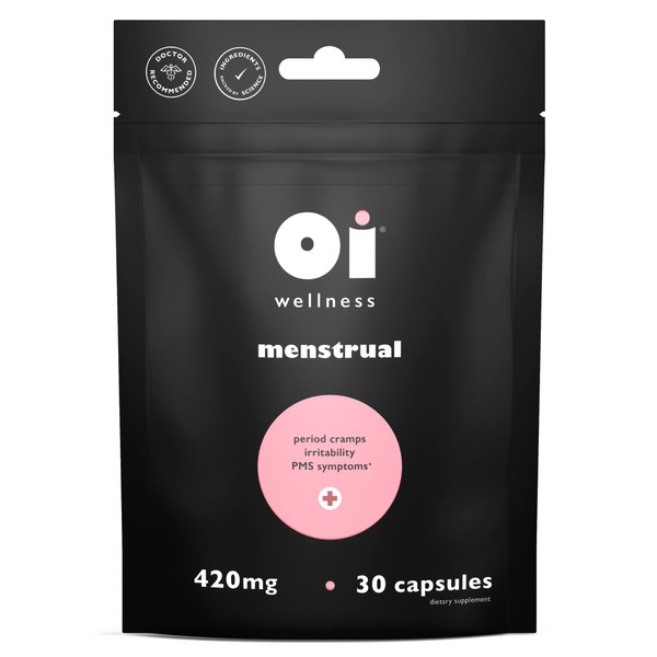 Oi Wellness Menstrual PMS Support Supplement for Women | Herbal Blend Natural Support for Period Cramps, Mood Swings, Bloating (30 Capsules)