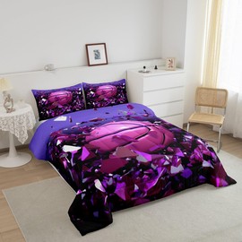 Feelyou 3D Basketball Comforter Set Sports Theme Bedding Set for Boys Girls Children 3D Ball Comforter Gift for Basketball Player Room Decor Purple Full Size Quilt Set