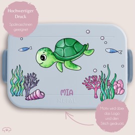 Kinder Bento Box Midi Lunchbox für Mepal Bentobox - Einschulung Geschenk Schildkröte mit Name personalisiert I Schulkind Brotbox Schulanfang Schildkröten Geschenke Schule - 900 ml - Hellblau