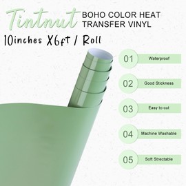 Tintnut Heat Transfer Vinyl - Basil Green HTV Vinyl Roll - 10 in * 6 ft Solid Green HTV Iron on Vinyl for T-Shirts - Compatible with Cricut or Silhouette Cameo