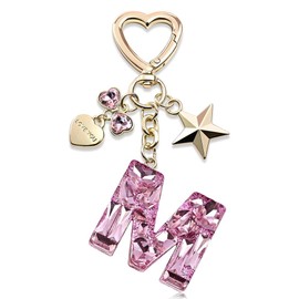 Kgtee Initial Key Chains Women,Letter Keychain,Purse Charms,Cute Bag Charm (Letter M, Pink)