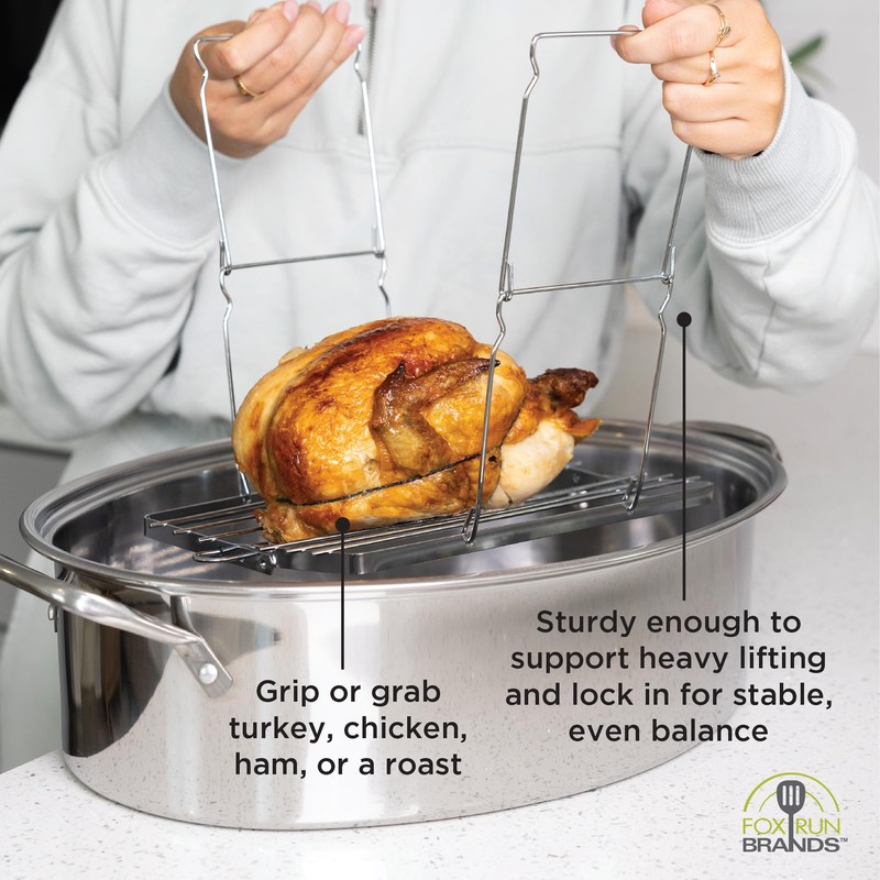 Fox Run Turkey Roasting Rack and Lifter, 11" x 6"