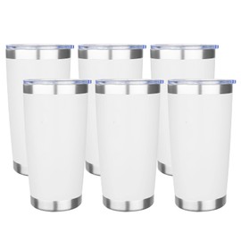 20oz Tumbler with Lid Stainless Steel Insulated Tumblers Travel Coffee Tumbler Bulk Double Wall Vacuum Insulated Water Cup Christmas Gifts for Women Men Her Him Home Office (White, 6pack)