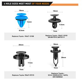 GOOACC 148Pcs Front Fender Liner Trim Panel Retainer Rear Bumper Cover for Toyota 90467-10183 90467-10188 90467-07215 52161-02020 Fastener Remover 4-Way Tools Tire Caps Tire Cores