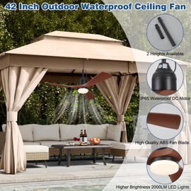 Weaboopre 42 Inch Gazebo Fan Plug in Outdoor Ceiling Fan with 3 Color LED Light and Remote IP65 Waterproof 3 Blade Patio Hanging Fans for Outside 10 Speed Reversible DC Motor for Porch Pergola