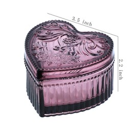 SOCOSY Heart-Shaped Rose Embossed Jewelry Box, Glass Candy Box with Lid, Womens Necklace Earrings Brooch Storage Box