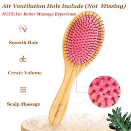 Hair Brush, Bamboo Brush for Men Women Kids Thick Thin Long Short Straight Curly Hair Detangling Knots Smoothing Hair Massaging Scalp