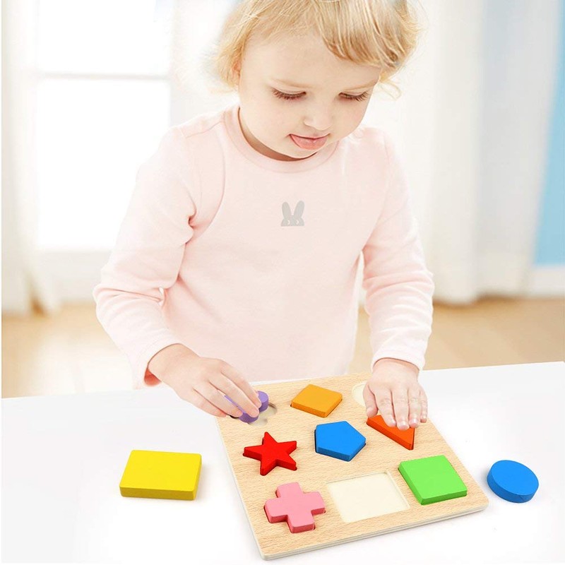 Wooden Shape Puzzles 9 Pieces Kids Wooden Block Matching Game