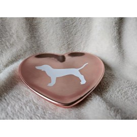 Victoria's Secret Pink Heart Metallic Dog Ceramic Trinket Jewelry Dish