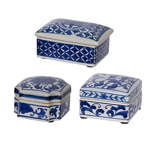A&B Home Decorative Porcelain Box with Lid Blue and White
