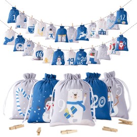 Advent Calendar for Filling, 24 Advent Calendar for Filling Yourself, Children, Christmas Calendar for Filling Bags, Advent Calendar 2024 (Blue)