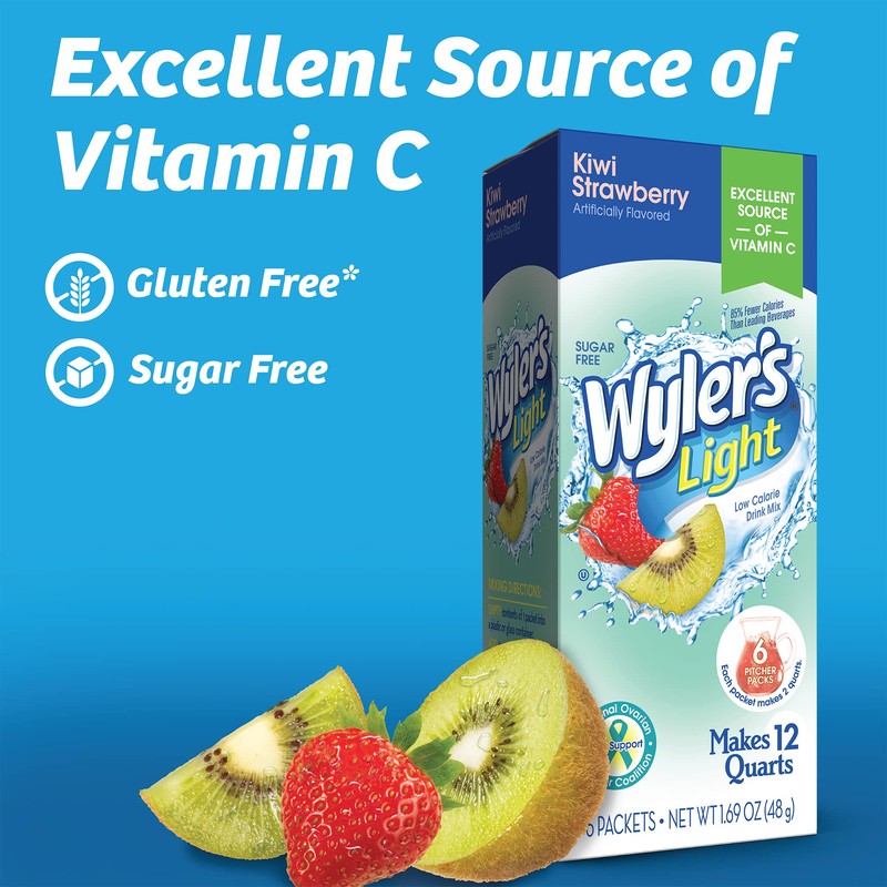 Wyler's Light Pitcher Packs, Water Drink Mix,Kiwi Strawberry,6 Pitcher Packets