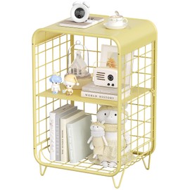 APEXCHASER Cute Nightstand,Metal Side Table,3-Tier Modern End Table with Storage, Small Coffee Tables for Small Spaces,Coffee Table for Living Room, Bedroom,Dorm,Yellow