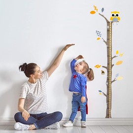 Brunoko Height Chart for Kids + Nursery Wall Stickers 2 in1 - Kids Wall Stickers for Nursery Decoration - Removable eco-Friendly Nursery Wall Art of Tree and Owl - Designed in Spain