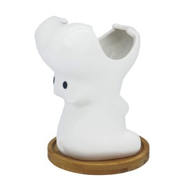 Gemseek Cute Hippo Succulent Planter Pot with Bamboo Drainage Tray, White Ceramic Cactus/Flower Container, Animal Bonsai Holder for Indoor Plants