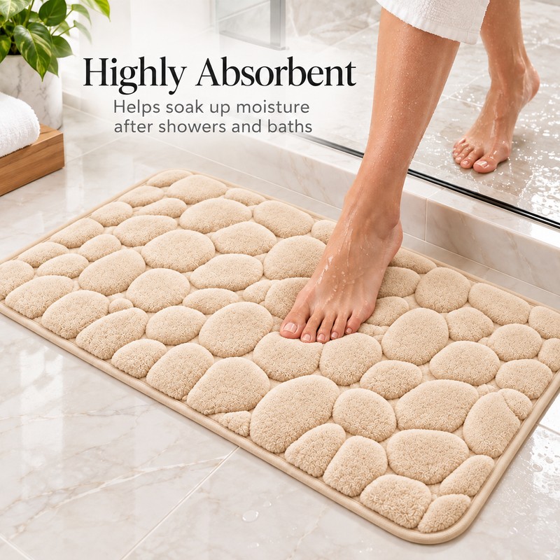 3D Cobblestone Embossed Bathroom Mat Quick Dry Absorbent Floor Rug