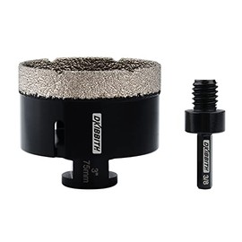 3” Dry Diamond Core Drill Bit 75mm Diameter Tile Drill Bits Vacuum Brazed Angle Grinder Hole Saw for Porcelain Ceramic Granite Brick Concrete with 5/8-11 Thread to 3/8” Hex Shank Drill Adapter