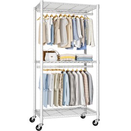 FUTASSI P1 Medium Heavy-Duty Portable Closet, 30" W x 14" D x 76" H, Metal Rolling Clothing Rack, White