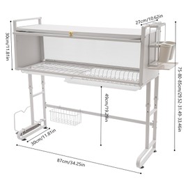 CUBELLIN Over Sink Dish Drainer Drying Rack Dish Drying Rack with Flip Door 25.92''-33.46" Adjustable Height Dish Drainer Rack Kitchen Dish Rack Organizer (White)