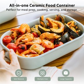 BUYDEEM Ceramic Food Storage Container with Airtight Lid, 35 oz Bento Lunch with Airlock Lid, Stackable Bento Box Microwaveable, Reusable and Dishwasher Safe, for Office Work and Travel, Cozy Greenish