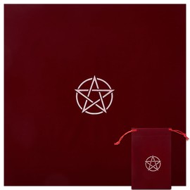 CREATCABIN Altar Cloth Tarot Card Bags Square Tarot Cloth Red Pentagram Velvet Packing Jewelry Pouches Tarot Storage Drawstring Bag Table Cloth for Crystals Witchcraft Divination Witchery Supplies