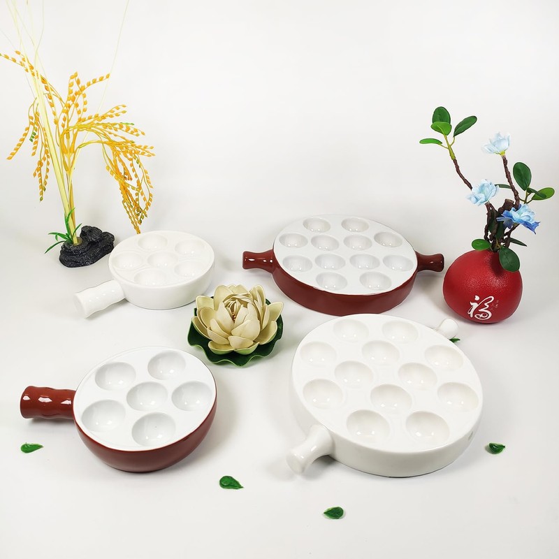 jinsongdafa Ceramic escargot baking plate,for appetizers, grilled snails, scallops, 6.22-inch(2