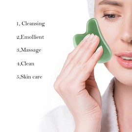 Gua Sha Stone Massage Tool Jade Neck Beauty Slimming Massager for Spa Skin Caring Pain Relief Tool, Face Body Heart Shape (Green 1)
