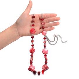 PEARL&CLUB Long Beaded Necklaces For Women - Sweater Chain Fashion Jewelry Necklace Gifts For Women(35-Red)