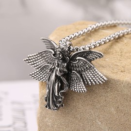 HZMAN Guardian Angel Necklace for Women Stainless Steel Classic Seraph Angle Wing Prayer Amulet Pendant Jewelry Gift, Stainless Steel, No Gemstone