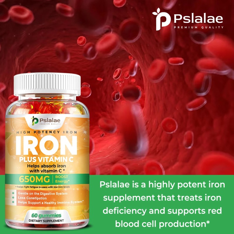 pslalae Iron Supplements 650mg - with Vitamin C - Absorbs