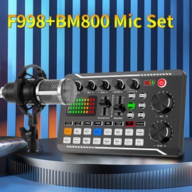 F998+BM800 Podcast Equipment Bundle,Condenser Mic Recording Studio,Streaming Podcast Mic Starter Kit with Voice Changer, Live Sound Card Audio Interface for Computer Vlog Living for YouTube TikTok