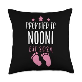 Promoted To NOONI Est.2024 Pink Birthday Girl Baby Shower Throw Pillow, 18x18, Multicolor