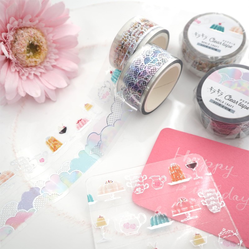 World Craft Jelly KCT20-014 Masking Tape, Sparkly Clear Tape, Rainbow